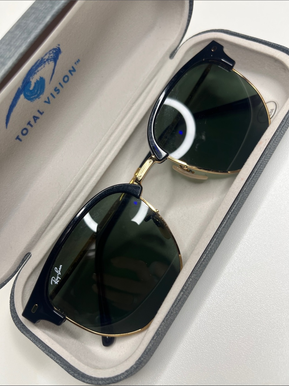 Ray-Ban Clubmaster Sunglasses - Black & Gold with Dark Green Lenses - Picture 2 of 9